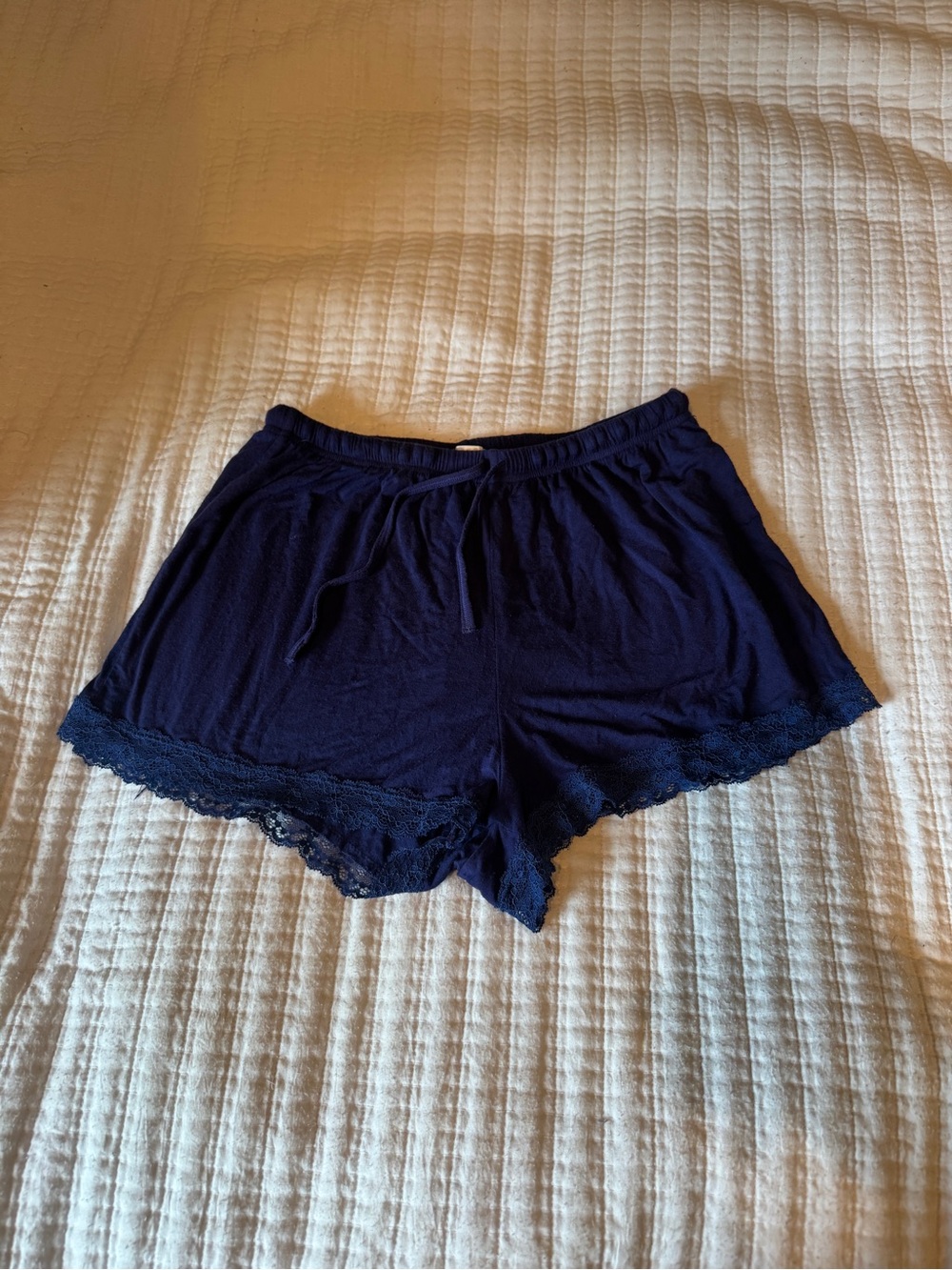 Avidlove Navy Blue Lace Trim Pajama Shorts Size Small Drawstring Lounge